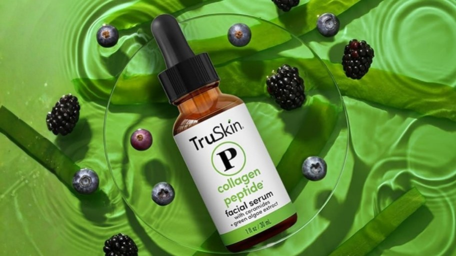 a bottle of truskin collagen peptide serum