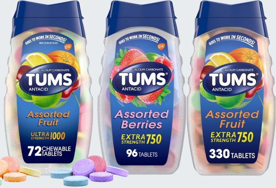 3 bottles of tums chewable antacid tablets