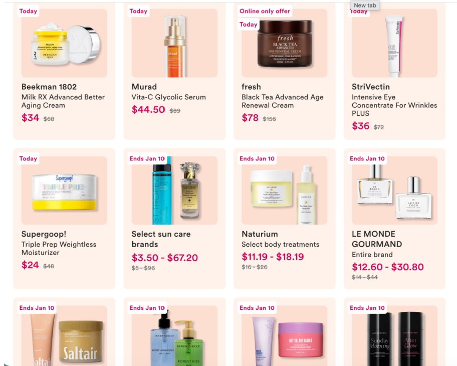 grid view of ulta skincare deals