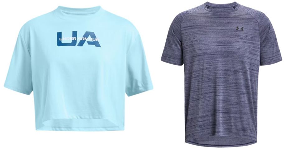 a man's and a woman's under armour top