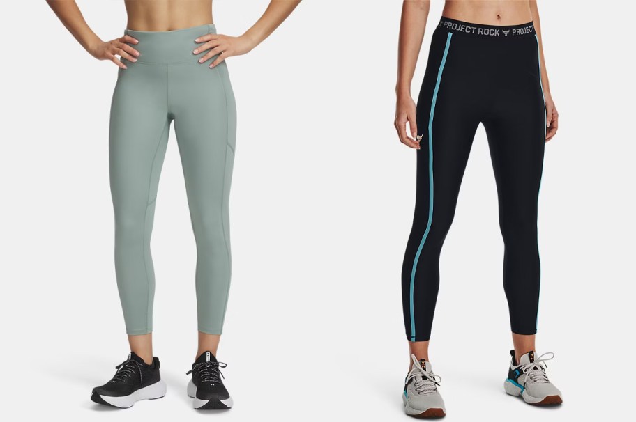 women wearing green and black leggings 