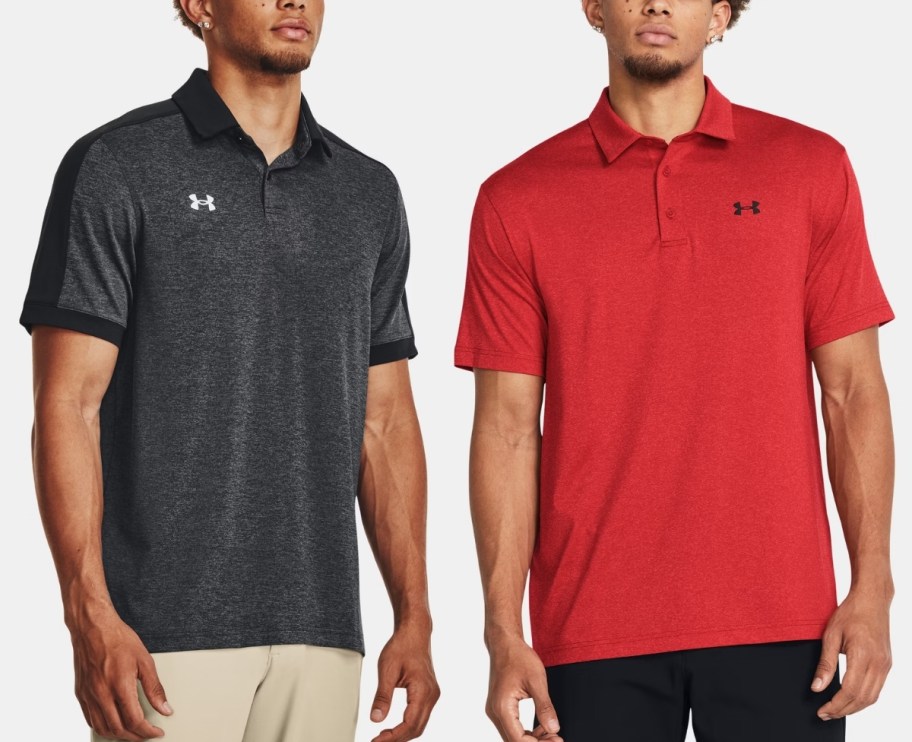 two men wearing golf polo shirts
