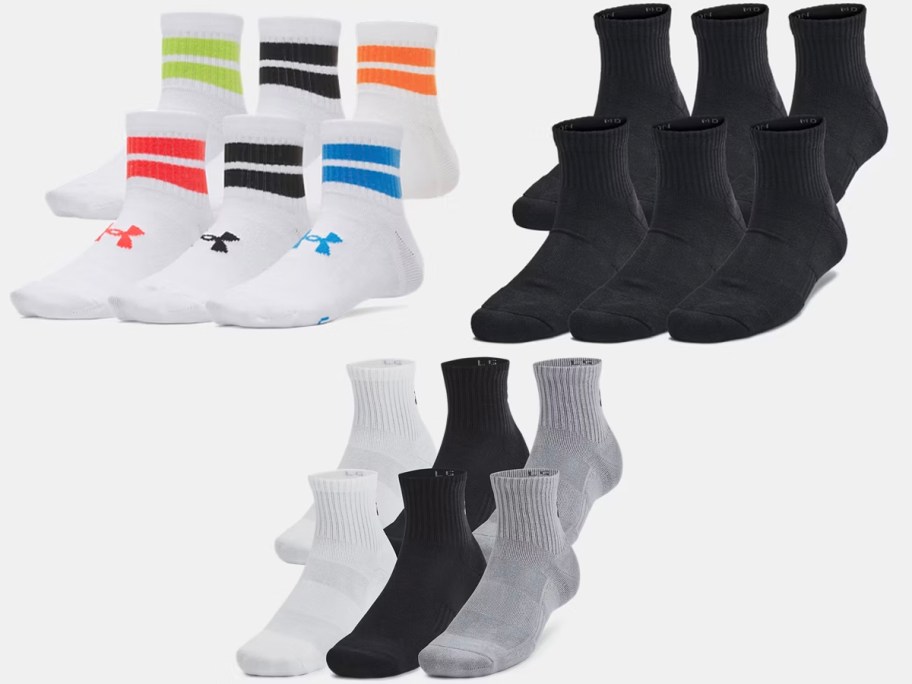 white, black and gray under armour socks 