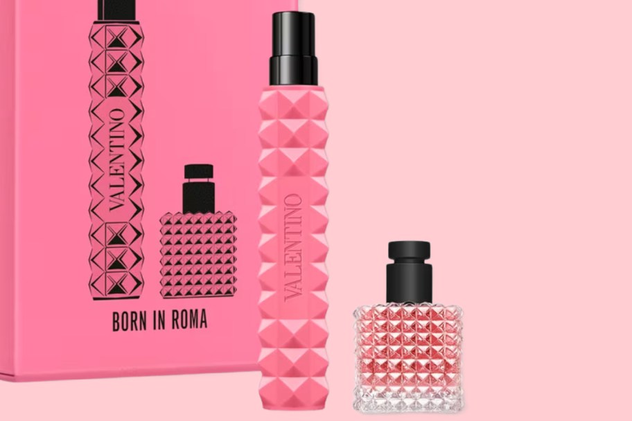 two perfume pink bottles