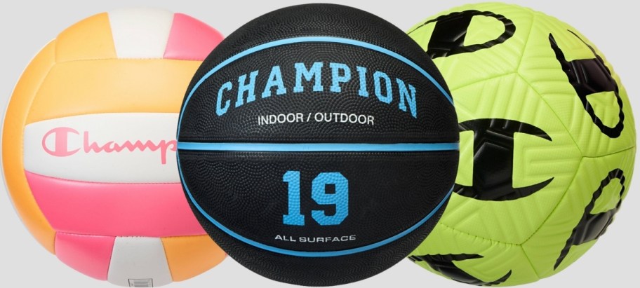 a volleyball, basketball, and soccer ball