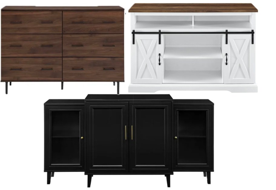 brown white and black dressers 