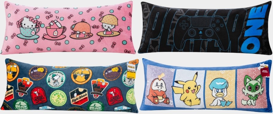 hello kitty playstation peanuts and pokemon body pillows
