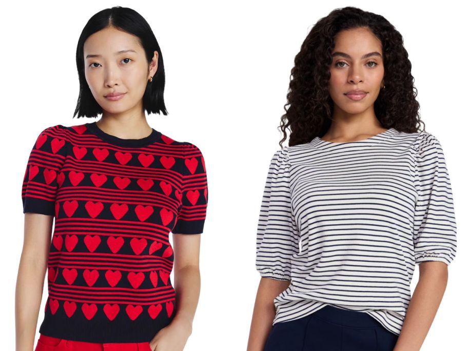 two women from the waist up on a white background