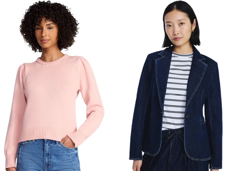 two women from the waist up on a white background