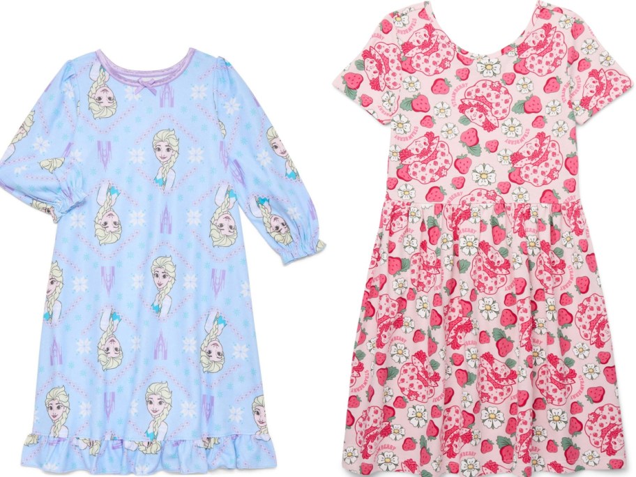 A girls Frozen nightgown and a Strawberry Shortcake dress.