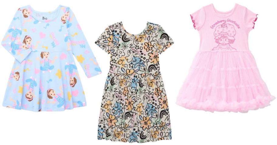 three girls character dresses