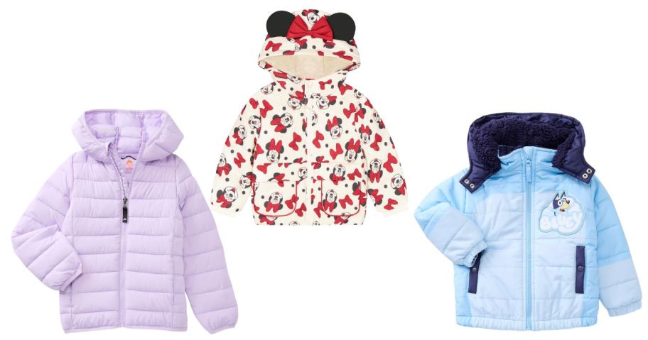 three kids puffer jackets
