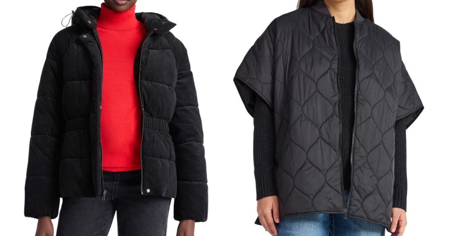 two women wearing puffer jackets