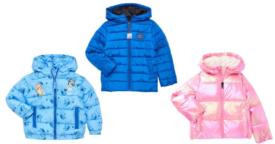three kids puffer jackets