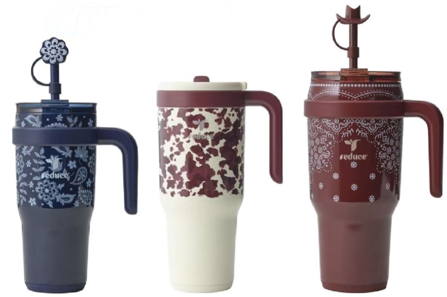 3 tumblers on a white background
