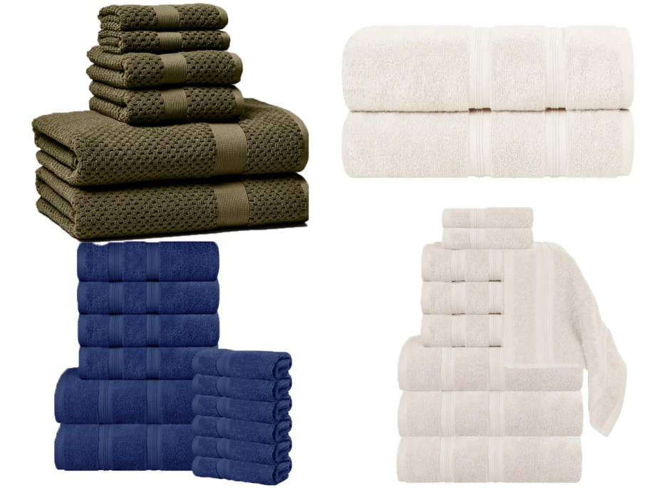 green, blue and white towel sets 