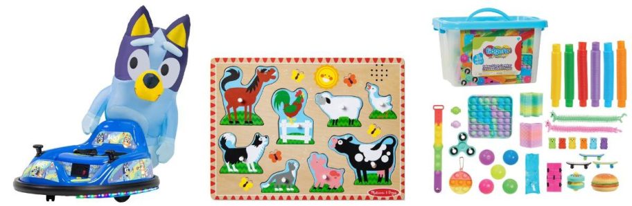 bluey, melissa and doug, and fidget toys