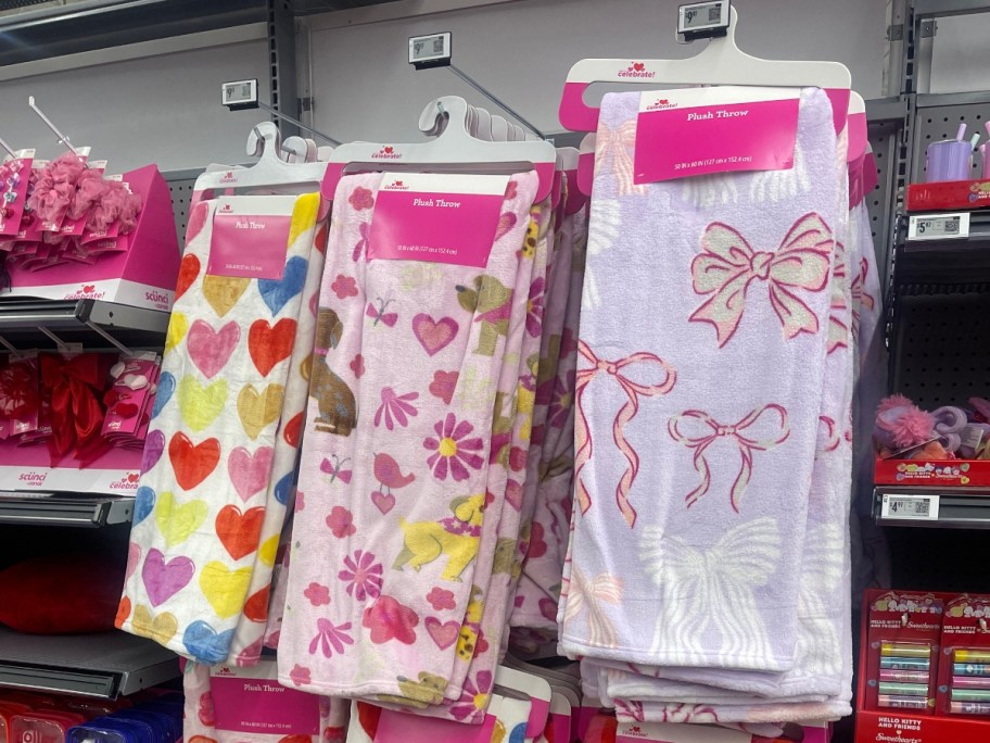 Valentines blankets hanging in Walmart