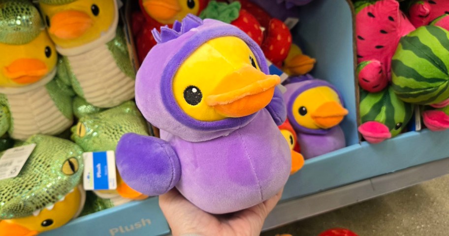 hand holding blueberry duck plush 