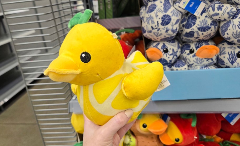 hand holding lemon duck plush 