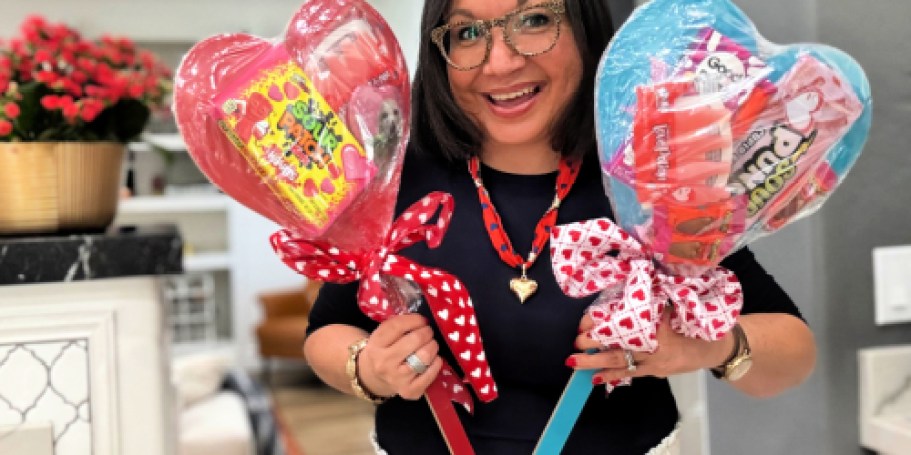Use Heart Stakes to Make Dollar Tree Valentine’s DIY Candy Gifts!