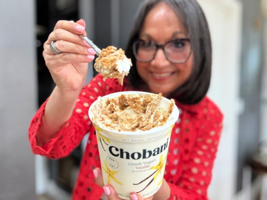 woman holding viral japanese cheesecake dessert