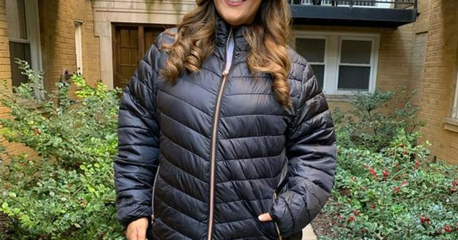 woman wearing big chill puffer jacket