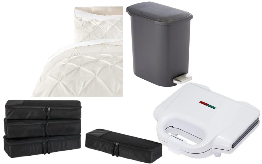 Various Amazon Basics household products.