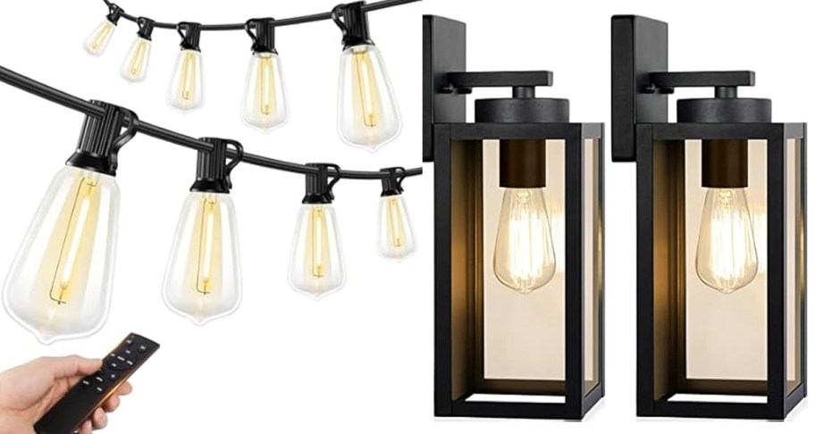 hanging string lights and wall scone lights 