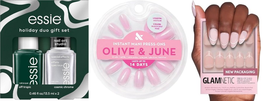 essie nail polish, and two press on nail kits 