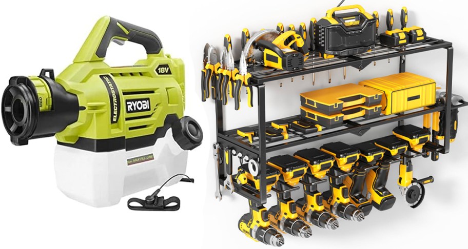 ryobi green tool and black tool organizer full of tools 