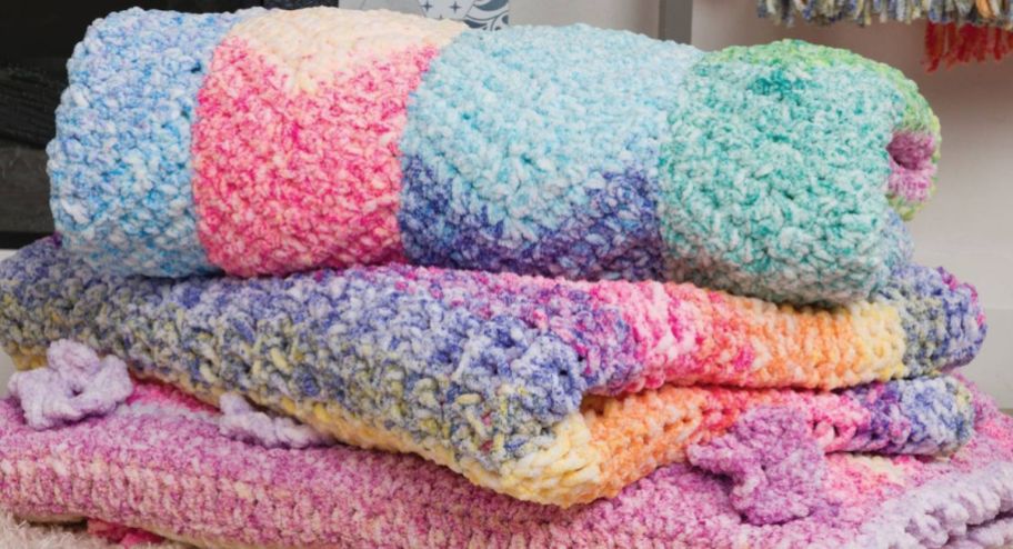 display of items made with bernat yarn