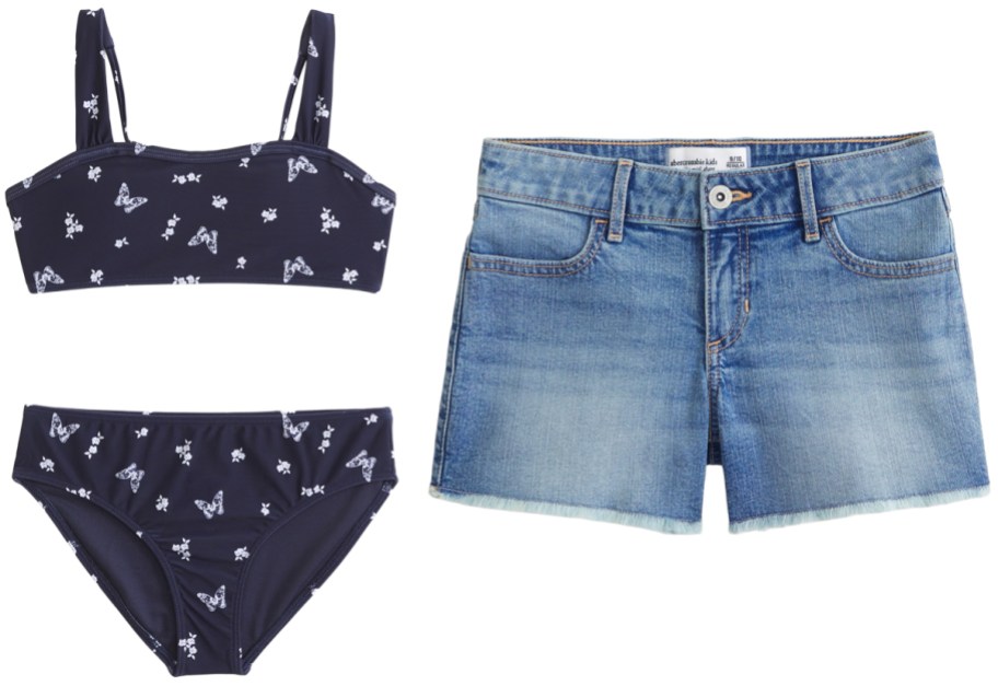 A&F Girls' Bandeau Two-Piece Swimsuit and A&F Girls' Low Rise Midi Shorts