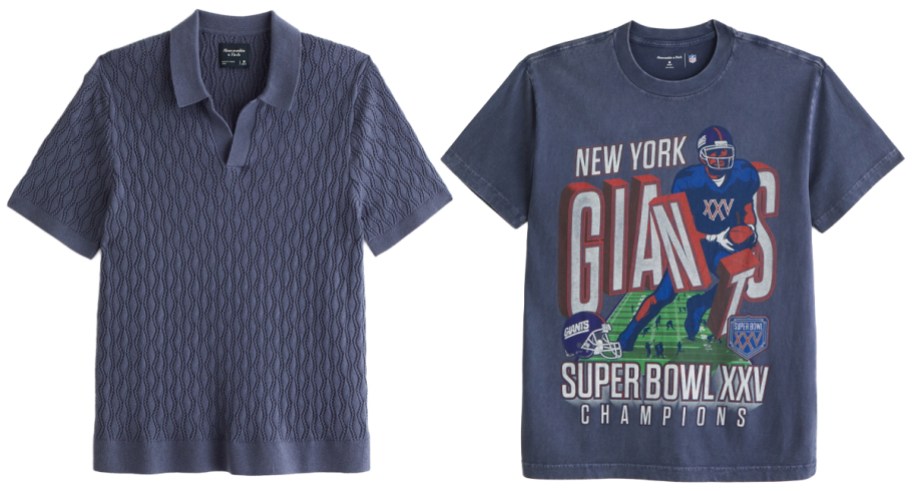 A&F Men's Textured Johnny Collar Sweater Polo and A&F Men's New York Giants Graphic Tee