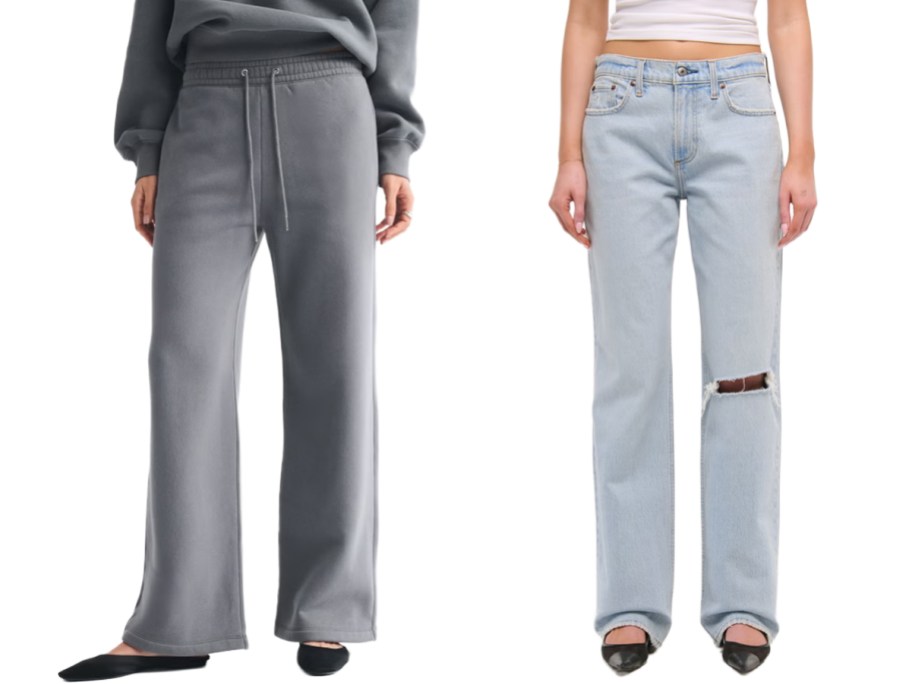 A&F Sunday High Rise Wide Leg Sweatpants and A&F Low Rise Baggy Jeans