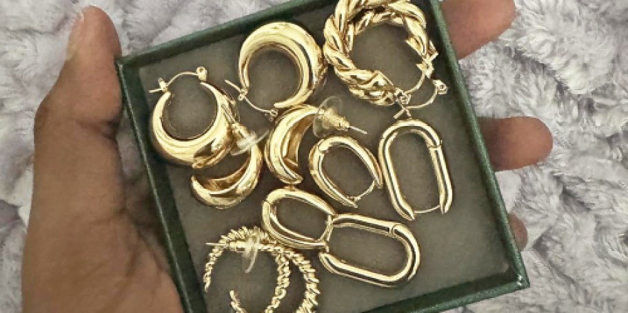 Women’s 14k Gold-Plated Earrings 6-Pack Only $5 on Amazon