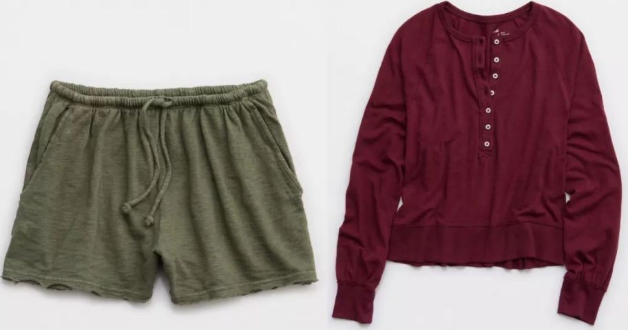 Stock images of Aerie slub shorts and henley top