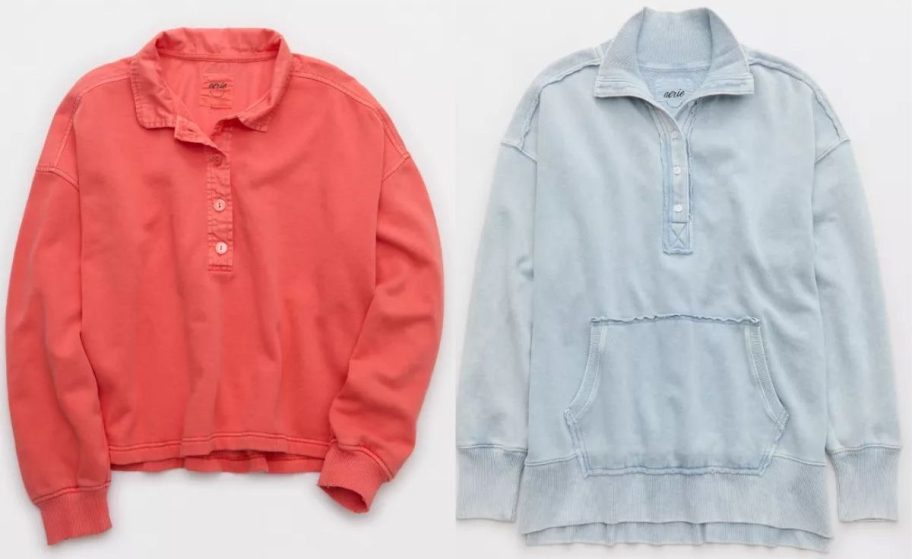 Stock images of two Aerie sweatshirts