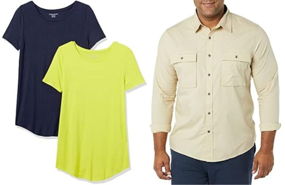 Stock images of Amazon essentials tops for women and men