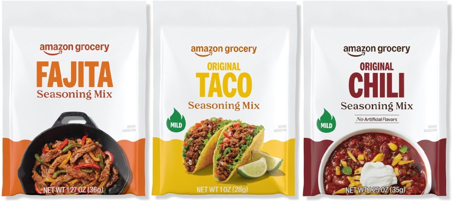 packets of fajita, taco, and chili seasoning mixes