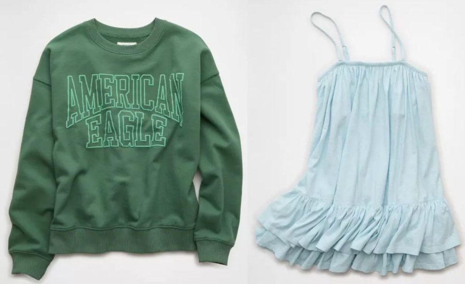 Stock images of AE sweatshirts and dresses