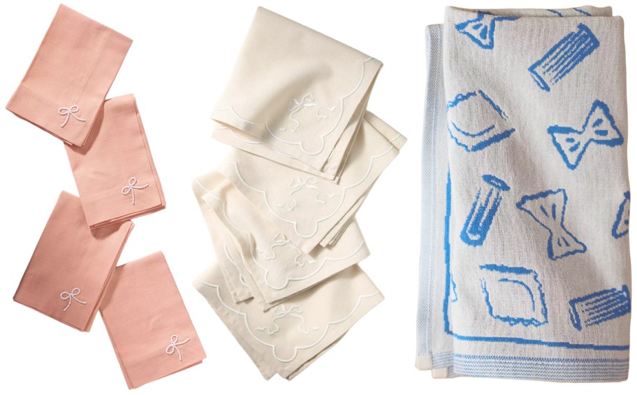 Anthropologie Perla Napkin 4-Pack, Benedita Bow Cotton Embroidered Napkin 4-Pack, Das Rotes Jacquard Napkin 4-Pack