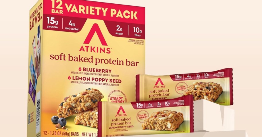 atkins protein granola bars box and wrapped bars