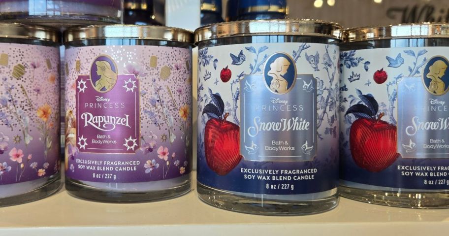 Rapunzel and Snow White single-wick Candles at Bath & Body works