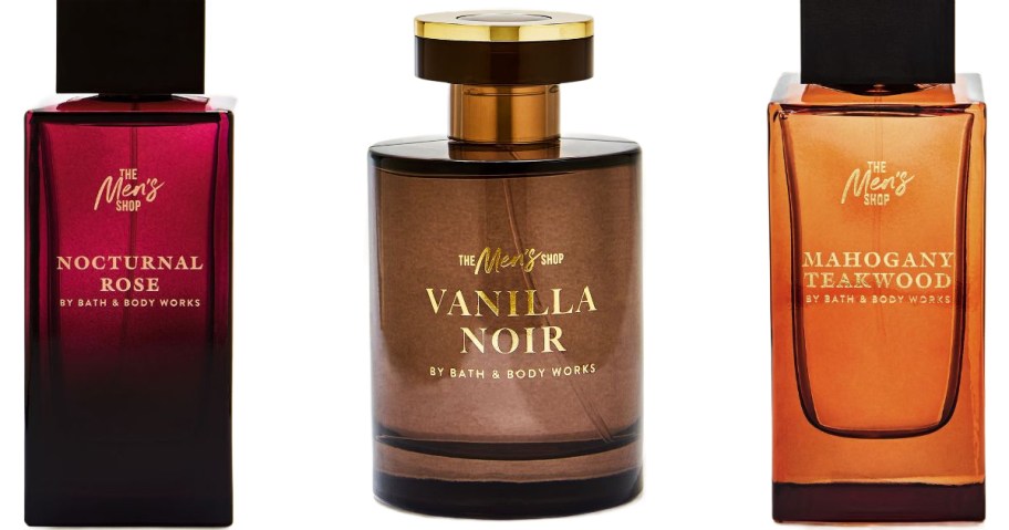 Stock images of 3 bottles of men's cologne from Bath & Body Works