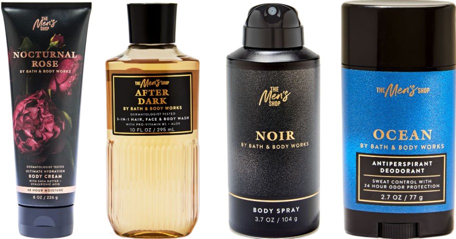 Stock images of 4 Men's Body Care items from Bath & Body Works