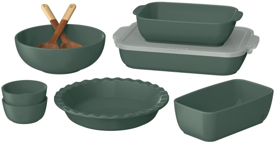 beautiful 10-piece stoneware bake set in green