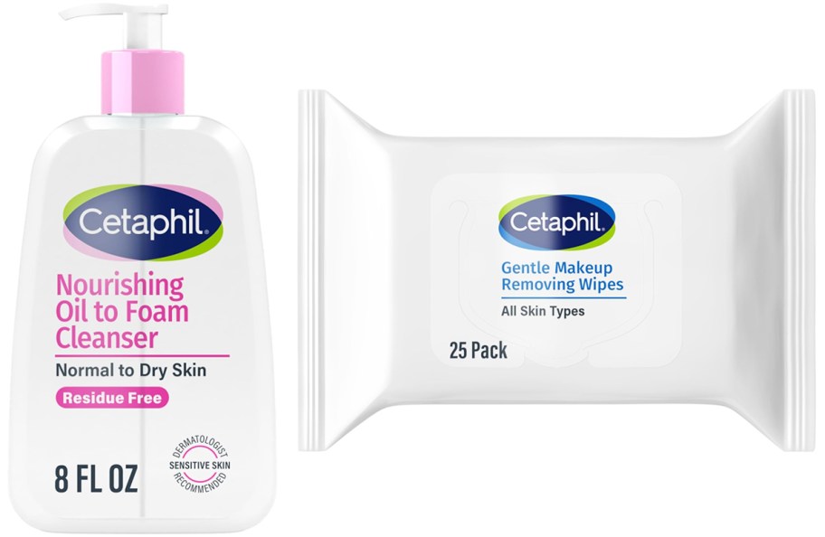 Cetaphil cleanser and makeup removing wipes