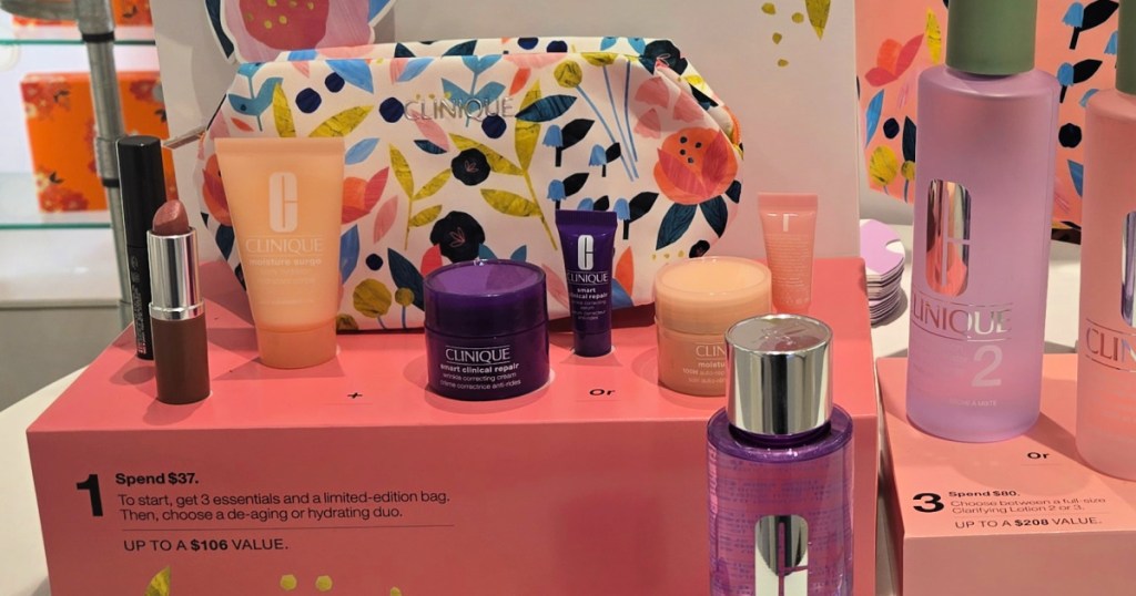 Clinique beauty set on display inside Macy's store