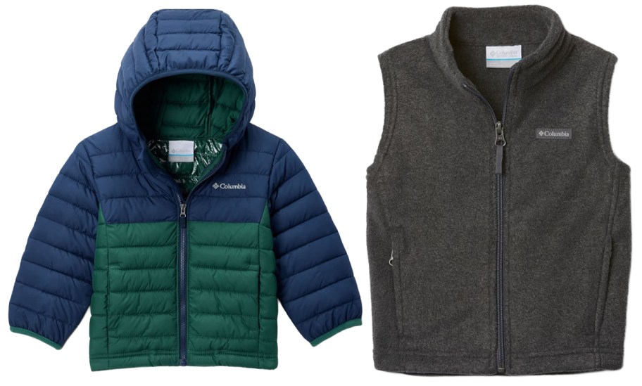 Columbia Boys Toddler Powder Lite II Hooded Jacket, Columbia Toddler Boys Steens Mtn Fleece Vest